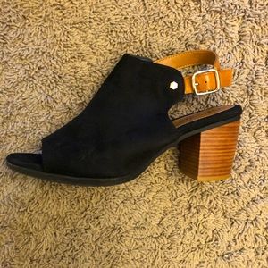 Euro Soft open toed suede heels